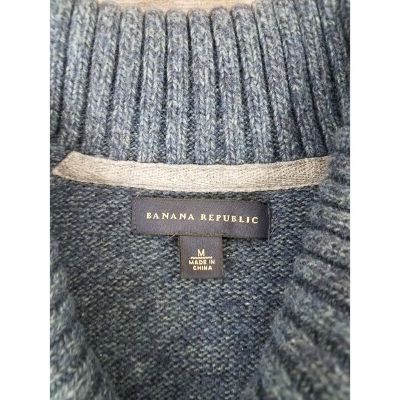 Banana Republic Sweater Mens Size Medium Blue Cowl Neck Lambs Wool Blend Casual - Picture 4 of 12